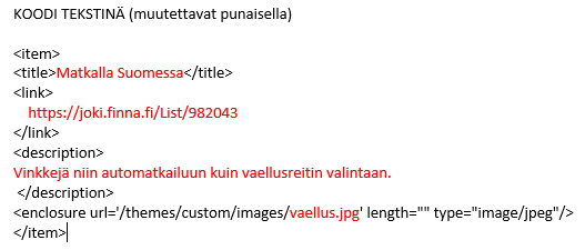 Rss-syötteen koodi Finnassa