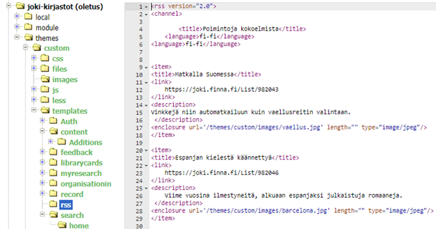 RSS-syötteen koodi Finnassa